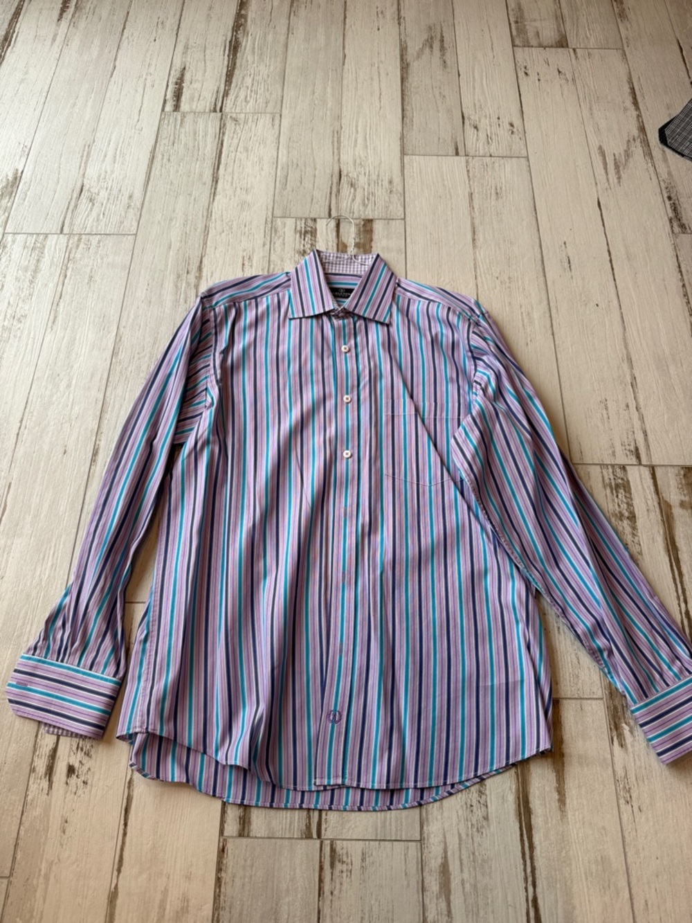 Bugatchi Multi-Stripe Dress Shirt in Purple and Teal